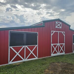 12 x 30 Kentucky style barn with double doors and back doors (Red with White trim)